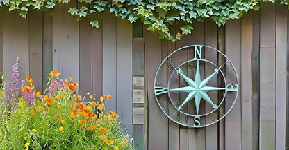 Nightclawing Nautical Metal Compass Wall Décor, Indoor/Outdoor Décor, 41L x 41H x 2W inches,Blue