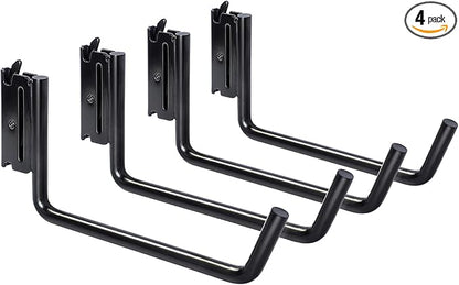 4-Pack 6" E-Track Extended Flat J Hooks, Heavy Duty E Track Ladder Hooks, Black Steel E System Tie Down Accessories for Box Truck, Enclosed Trailer, Garage, Vans, Warehouse, Workshop