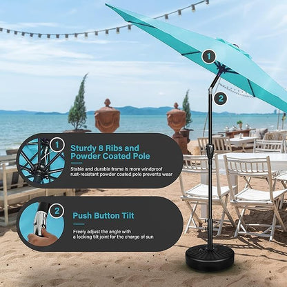 Simple Deluxe 9ft Patio Umbrella Outdoor, Table UV-Proof Umbrella with Push Button Tilt and Crank, 8 Sturdy Ribs for Garden, Cafe, Backyard, Pool, Deck, Turquoise