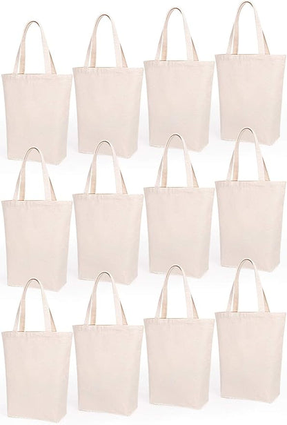 Lily queen Natural Canvas Tote Bags DIY Reusable Shopping Grocery Bag (Natural - 12 Pack)