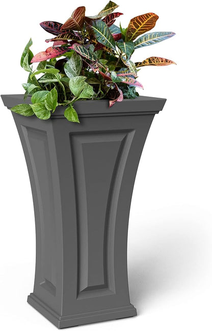 Mayne Cambridge 28in Tall Planter - Graphite Grey - 16" x 16" x 28in - Polyethylene - Built-in Water Reservoir (4834-GRG)