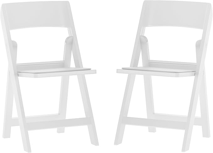 Flash Furniture Hercules Tucker Commercial White Resin Folding Chair - Lightweight, Vinyl Padded Removable Seat, Indoor Outdoor Use, Event & Wedding Ready, Set of 2