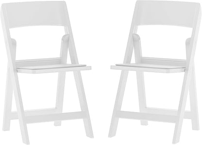 Flash Furniture Hercules Tucker Commercial White Resin Folding Chair - Lightweight, Vinyl Padded Removable Seat, Indoor Outdoor Use, Event & Wedding Ready, Set of 2
