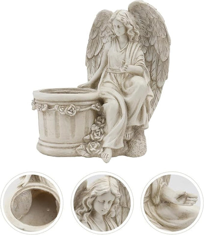 Hemoton 1Pc Artistic Flower Pot Creative Vintage Style Angel Planter Statue for Home Decor Garden Ornament Decorative Outdoor Flowerpot for Lawn and Patio Beige