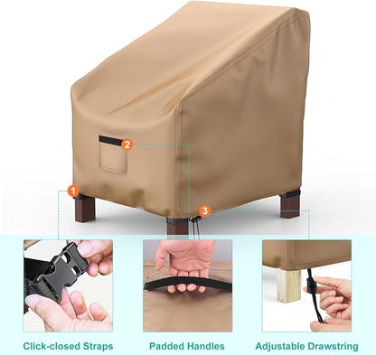 Patio Chair Covers for Outdoor Furniture Waterproof 2 Pack, Lawn Chair Covers 600D Heavy Duty Oxford Cloth, Large Covers for Lounge Lawn Deep Seat 31" W x 33" D x 36" H-Brown