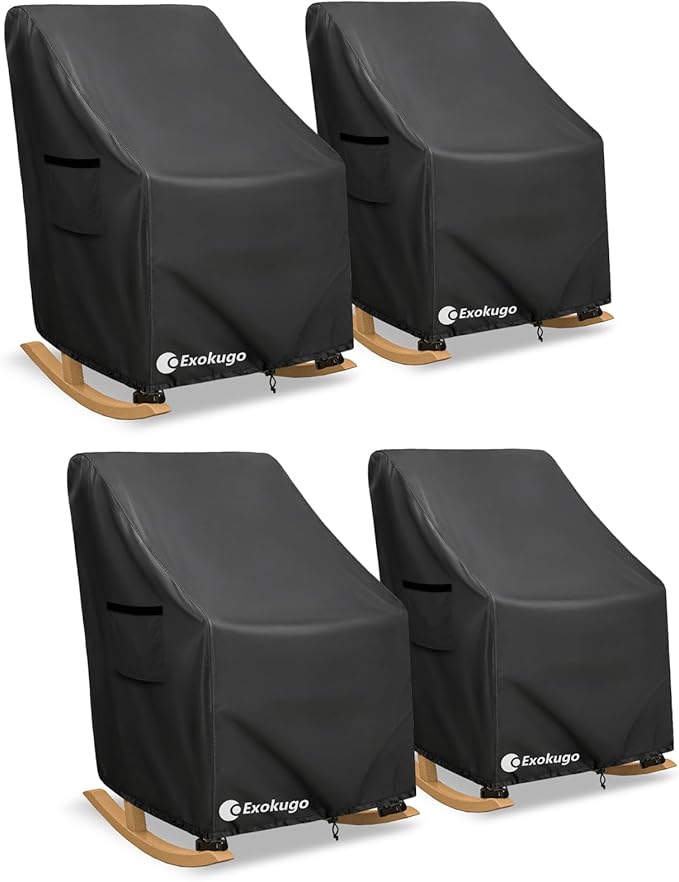 Outdoor Rocking Chair Covers 4 Pack 600D Heavy Duty Waterproof - Patio Furniture Covers for Outdoor Rocking Chairs - All Weather Protection 27x34x45 Inches Black