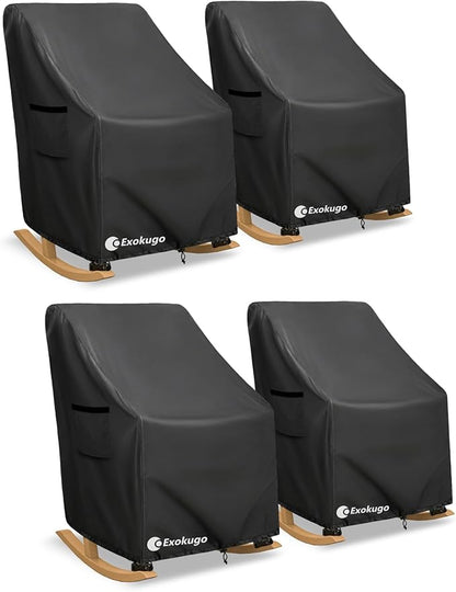 Outdoor Rocking Chair Covers 4 Pack 600D Heavy Duty Waterproof - Patio Furniture Covers for Outdoor Rocking Chairs - All Weather Protection 27x34x45 Inches Black