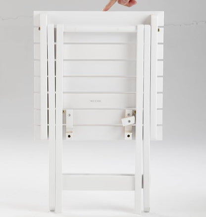 Outdoor Small Table Square Folding Wooden Patio Side Table Set of 2 Furniture Table for Adirondack Chair, Balcony, Porch, No Assembly Required, White