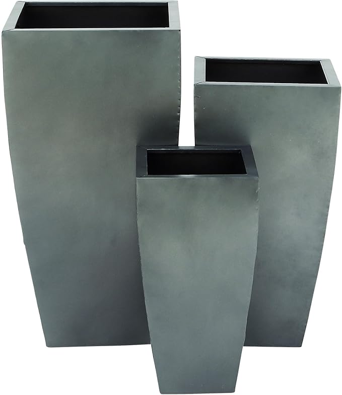 Deco 79 Metal Indoor Outdoor Planter Light Weight Large Planter Pot with Tapered Base and Polished Exterior, Set of 3 Planters 20", 25", 30"H, Gray