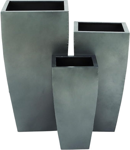Deco 79 Metal Indoor Outdoor Planter Light Weight Large Planter Pot with Tapered Base and Polished Exterior, Set of 3 Planters 20", 25", 30"H, Gray