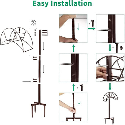 TomCare Garden Hose Holder Detachable Metal Water Hose Holder Hose Hanger Heavy Duty Free Standing Hose Storage Stand for Outside, Brown