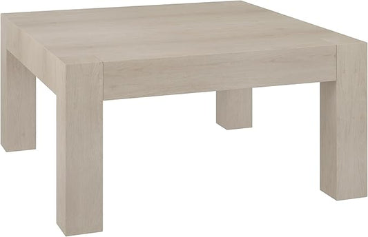 Henn&Hart 34" Square Coffee Table with Wood Top for Living Room, Family Room, Office, or Apartment, Alder White
