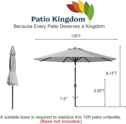10FT Patio Umbrella Outdoor Market Umbrella with Crank and Tilt, 8 Flexible Fiberglass Ribs, UV-Resistant Waterproof Canopy for Patio, Deck, Garden, Backyard, Light Gray