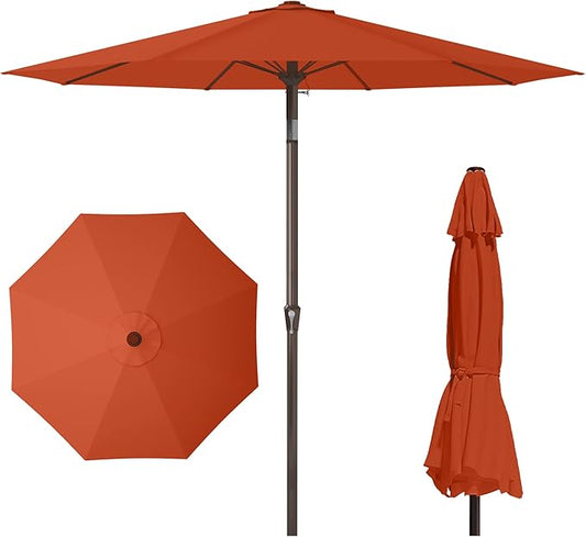 PatioKingdom 11FT Patio Umbrella,Outdoor Umbrella with Push Button Tilt and Crank,Market Table Umbrella with 8 Sturdy Fiberglass Ribs UV Protection(Orange, 11FT)