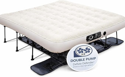 Ivation EZ®-Bed (King) Inflatable Air Mattress with Frame & Rolling Case, Built-in Deflate Defender™ Dual Pump Technology - 3 Min Self Inflate/Deflae Raised Blow up Bed on Legs, Premium Coil Design