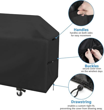 Saking Grill Cover, 48 inch Gas Grill Cover for Outdoor Grill, Waterproof Barbecue Cover with Hook-and-Loop Straps, Fadeproof & UV Resistant, Weather Resistant, Barbecue Gas Grill Cover, Black