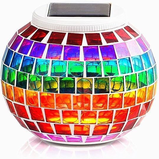 Solar Glass Mosaic LED Lights Colorful Changing Ball Lights Waterproof Solar Table Lamp for Patio Yard Party Wedding Decoration (Rainbow)