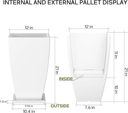 21" Tall Outdoor Planters Set of 2,Front Porch Planter Pots with Drainage Design Holes for Patio, Porch, Garden, Indoor,White
