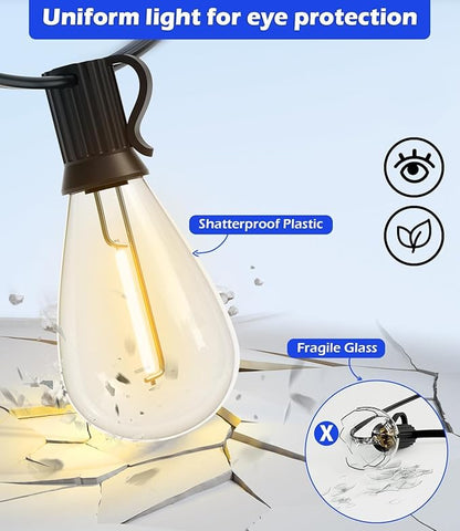 luckystyle 30FT LED Outdoor String Lights with 10+1 Edison Shatterproof Waterproof Bulbs, 2700K Commercial Grade Patio Lights, Heavy Duty Outside Hanging Outdoor Lights for Garden Porch Deck Decor