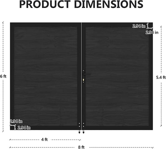 Wood Plastic Privacy Double Fence Gate 6ft(H) x 8ft(W), Metal Frame with Knob Kits, Durable Composite Outdoor Gate,Black