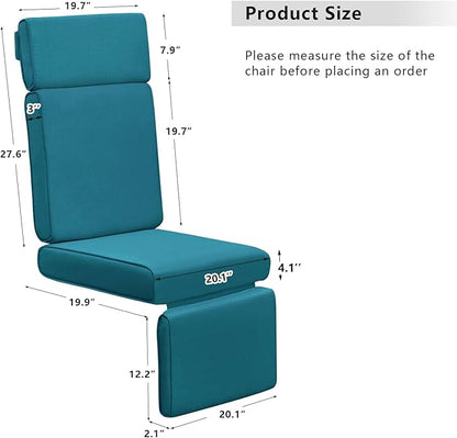 ATR ART TO REAL Outdoor Recliner Replacement Cushion, High Back Chair Cushions Patio Wicker Reclinning Chairs Seat Pad, Removable Cover, Waterproof, UV Resistant (Style A, Peacock Blue)