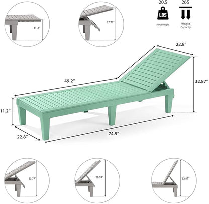 Nestl Sun Tanning Chair - Sage Green Chaise Lounge Chair Outdoor, Lightweight Pool Lounge Chairs Set of 6, Adjustable 5-Position Reclining Lawn Chair, Waterproof Beach Outdoor Lounge Chairs