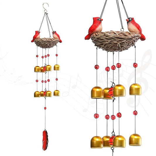 Taman Wind Chime for Outside - 27.5" Cardinals Wind Bell for Outdoor Decorative Mobile Memorial Sympathy Xmas Gift for Home, Outdoor, Yard, Patio,Garden Christmas Decor