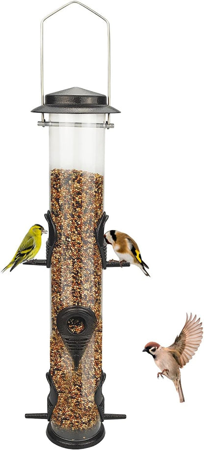 MIXXIDEA 1PK Metal Wild Bird Feeder,Squirrel Proof Bird Feeders for Outside,Hanging 6 Port Tube Bird Feeder Transparent Finch Bird Feeder for Attracting Birds in Your Lawn, Garden, Balcony – Coffee
