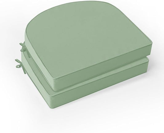 Outdoor Chair Cushions Set of 2: Waterproof & Fade Resistant Patio Furniture Cushions - 17 x 16 x 2 Inch Non Slip Round Corner Seat Cushion Pads with Removable Cover for Garden Yard Lawn, Sage Green