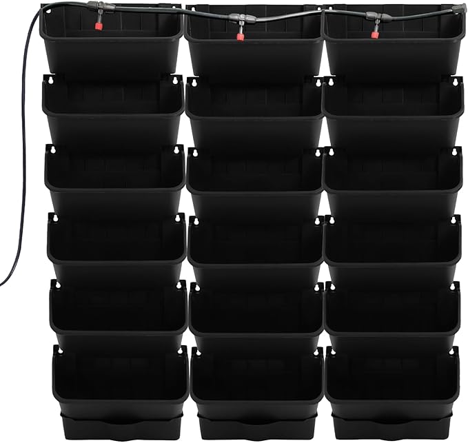 18 Pots Vertical Garden Planter, 6 Tiers Self-Watering Wall-Mounted Flower Pot Bags,Vertical Wall Planter w/Timer&18pcs Plant Pots, Hanging Planter Rack Balcony Planter for Herb (Black)