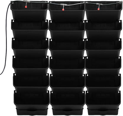 18 Pots Vertical Garden Planter, 6 Tiers Self-Watering Wall-Mounted Flower Pot Bags,Vertical Wall Planter w/Timer&18pcs Plant Pots, Hanging Planter Rack Balcony Planter for Herb (Black)