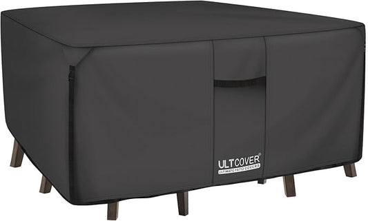 ULTCOVER 600D Tough Canvas Heavy Duty Square Patio Table and Chairs Cover - Waterproof Outdoor General Purpose Furniture Covers 94 inch, Black