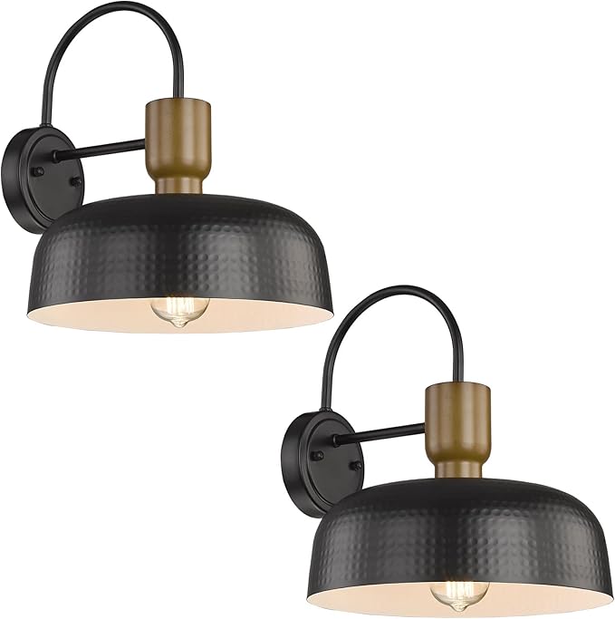 Outdoor Barn Light Hammered Barn Light, Farmhouse Exterior Wall Mount Light Vintage Wall Lighting Fixture Industrial Sconce Lantern for Porch, Entryway, Garage, Black, 2 Pack