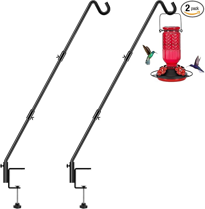 FEED GARDEN [Upgrade Version 2 Pack Bird Feeder Hanger Adjustable 43 Inch Deck Hooks for Railing 360 Degree Swivel Heavy Duty Hanging Hooks for Bird Feeders Wind Chimes