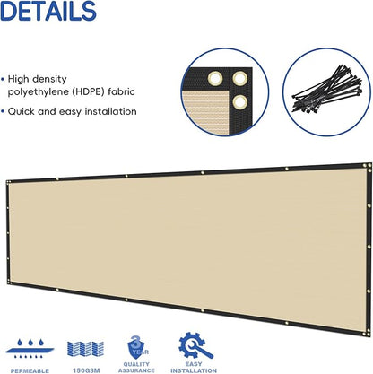4'x92' Privacy Fence Screen Net Fencing 90% Privacy Blockage Windscreen Fence Cover with Copper Grommet for Patio Backyard Garden Swimming Pool, Zip Ties Included, Beige