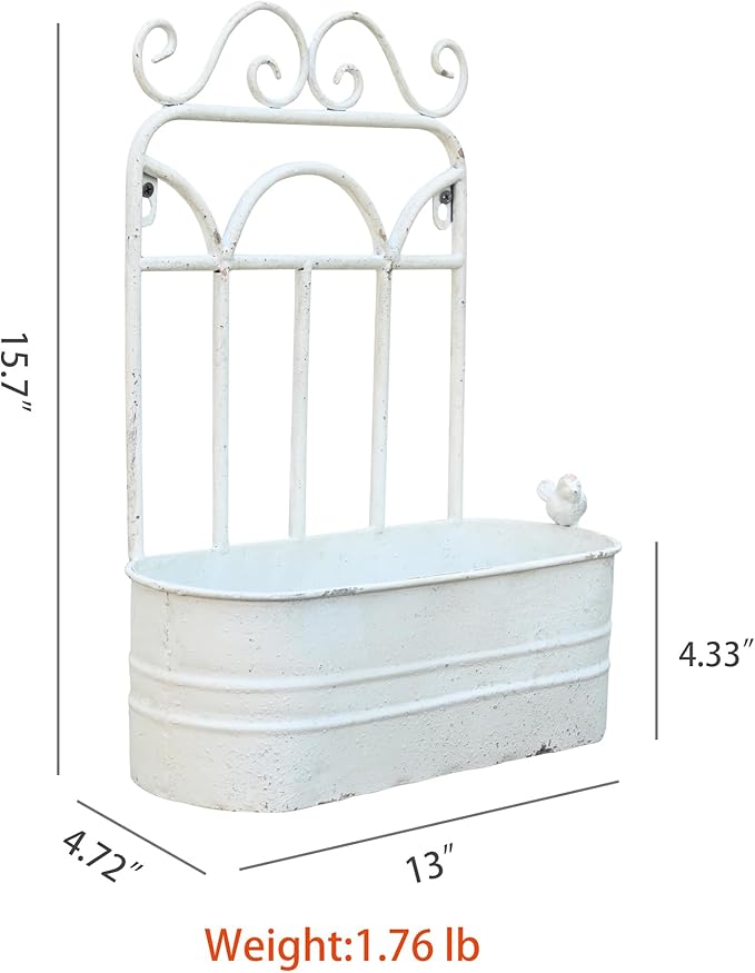 Rustic Metal Wall Planter Country Garden Wall Hanging Mount Vase Pocket Outdoor Vintage Hanging Pot Farmhouse Wall Decor for Plants Flowers (White)