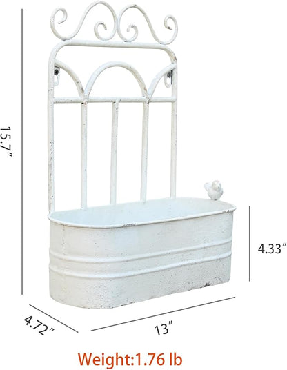 Rustic Metal Wall Planter Country Garden Wall Hanging Mount Vase Pocket Outdoor Vintage Hanging Pot Farmhouse Wall Decor for Plants Flowers (White)