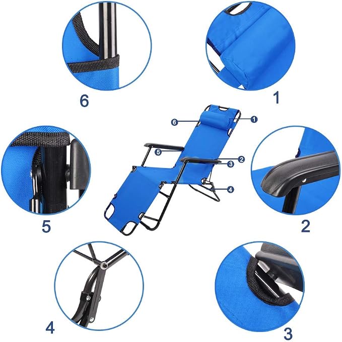Outdoor Folding Chaise Lounge Chair, Patio Sun Lounger Reclining Beach Chair Sun Patio Pool Lawn Recliner Chair (Blue)