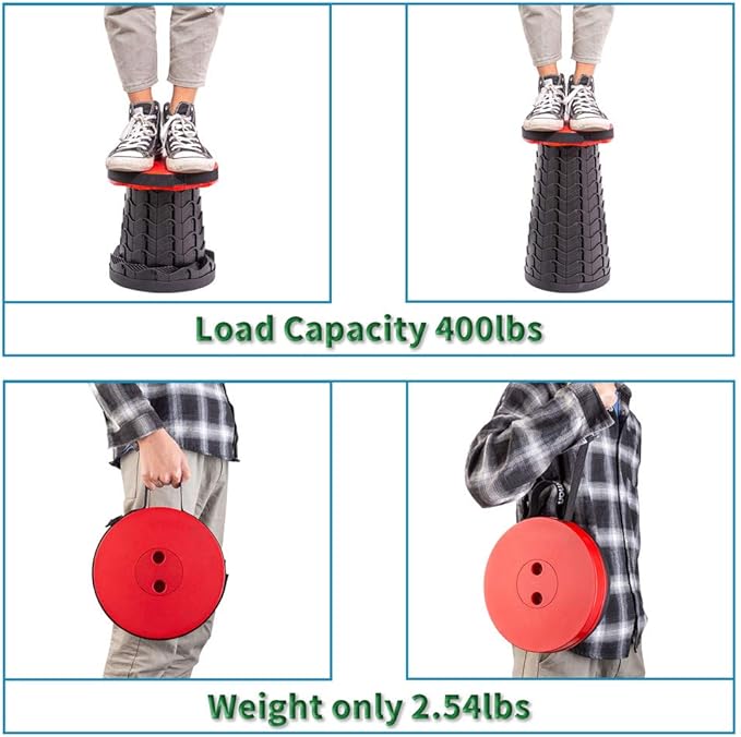Boreeman Upgraded Folding Stool Lightweight Yet More Sturdy with Load Capacity 400lbs Portable Collapsible Stool for Camping Fishing Hiking BBQ (Red)