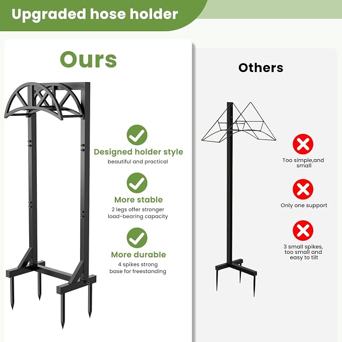 Pattiumo Garden Hose Holder Stand, Heavy Duty Freestanding Metal Hose Holder with 4 Spikes, Hose Reel Alternative Holds up to 150 ft for Yard Lawn Garden Patio