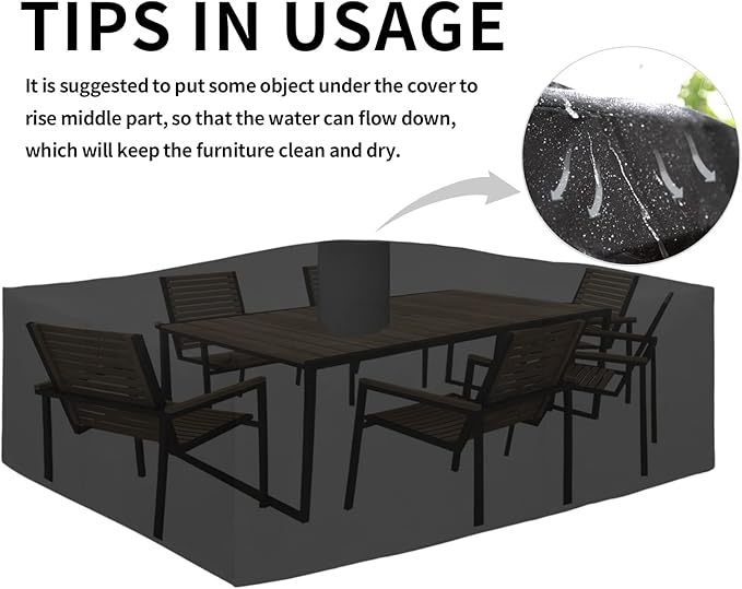 Easy-Going 600D Heavy Duty Patio Furniture Cover, Outdoor Rectangular Table and Chair Set Cover, Waterproof Outdoor Sectional Set Cover (111"L x 74"W x 28"H, Black)