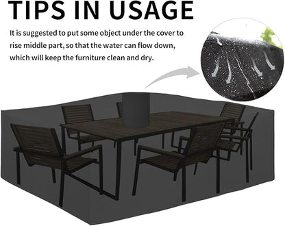 Easy-Going 600D Heavy Duty Patio Furniture Cover, Outdoor Rectangular Table and Chair Set Cover, Waterproof Outdoor Sectional Set Cover (111"L x 74"W x 28"H, Black)