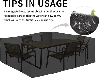 Easy-Going 600D Heavy Duty Patio Furniture Cover, Outdoor Rectangular Table and Chair Set Cover, Waterproof Outdoor Sectional Set Cover (130" L x 84" W x 28" H, Black)