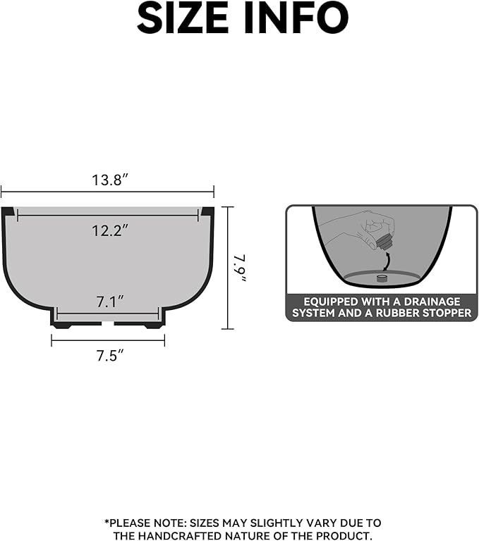 Kante 13.8 Inch Dia Concrete Bowl Planter, Large Tapered Bottom Plant Pot with Drainage, Smooth Charcoal Finish with Warm Brown Interior, Ideal for Porch, Home, Garden, Patio