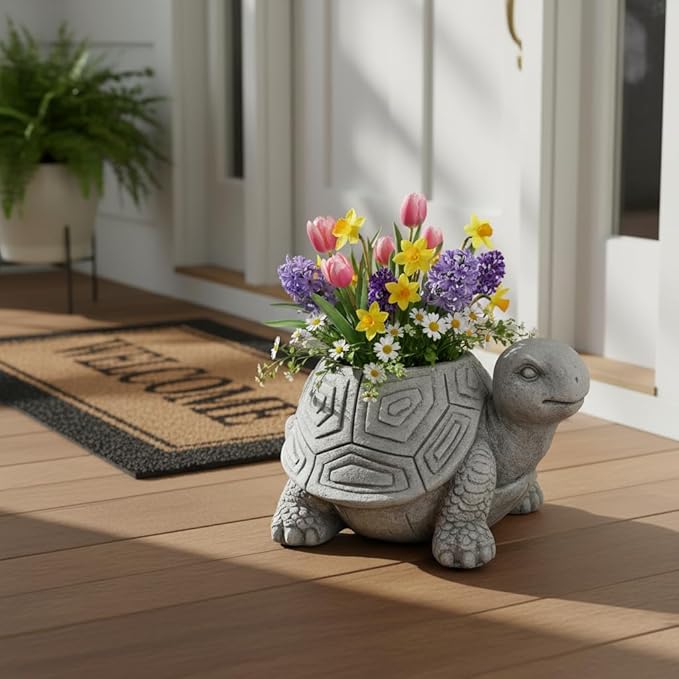Comfy Hour 14" Turtle Planter for Indoor and Outdoor Plant, Ployresin, Spring in Garden Collection