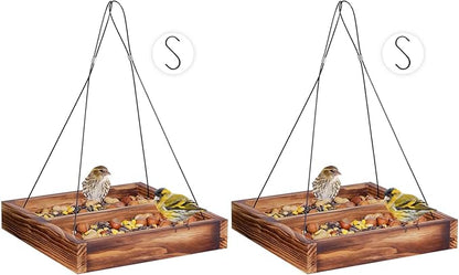 MIXXIDEA Bird Feeder Hanging Tray, Wooden Platform Hummingbird Feeder Mesh Seed Platform for Garden Yard Outside Decoration Attracting Wild Birds (Brown)