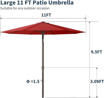 PatioKingdom 11FT Patio Umbrella,Outdoor Umbrella with Push Button Tilt and Crank,Market Table Umbrella with 8 Sturdy Fiberglass Ribs UV Protection(Red, 11FT)