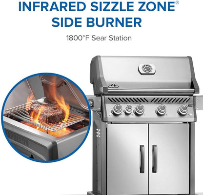 Napoleon Rogue PRO 525 Propane Gas Grill with Infrared Side Burner, Stainless Steel, Durable 5-Burner Outdoor BBQ