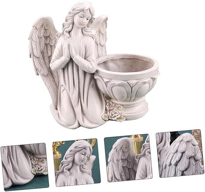 Unomor 1Pc Resin Angel Flowerpot Home Decor Chic Succulent Planter Figurine and Stable Decorative Supply for Indoor and Outdoor Unique Angel Design for Planting and Garden