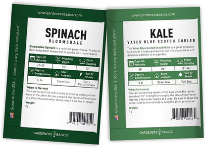 Gardeners Basics Lettuce and Greens Heirloom Vegetable Seed Non-GMO Seeds for Planting Indoors and Outdoor - Lettuce Buttercrunch, Romaine, Arugula, Kale and Spinach, Pack of 5